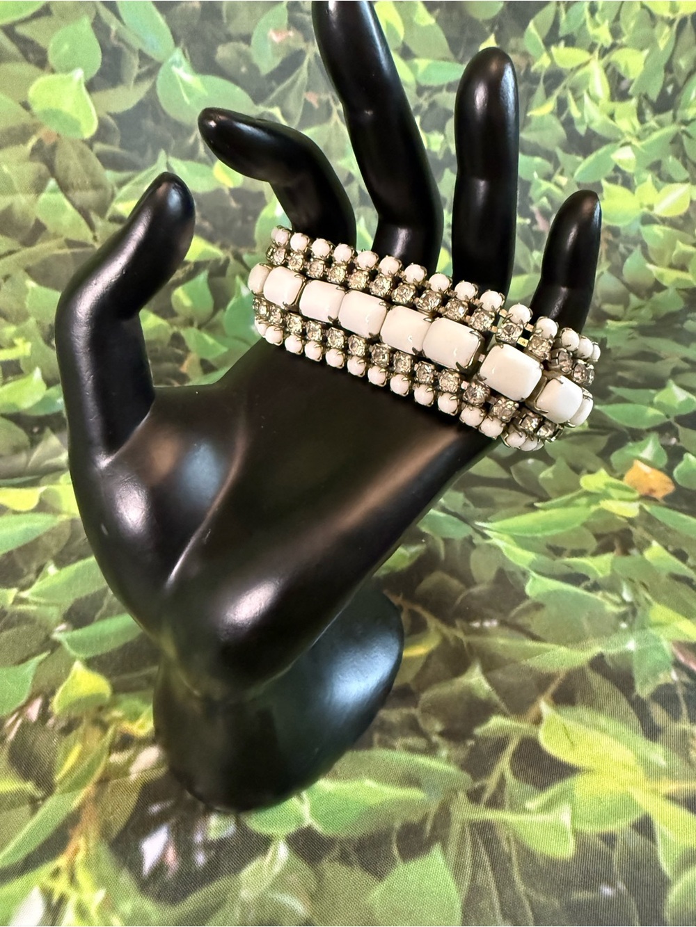 Vintage 50’s Milk Glass & Rhinestone Bracelet